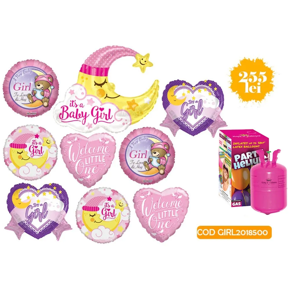 Pachet baloane Nou Nascut - FETITA cu Butelie mica heliu GIRL2018500