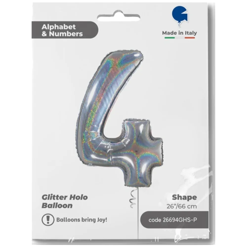 Balon Folie CIFRA 4 Holographic Glitter 66 cm Grabo