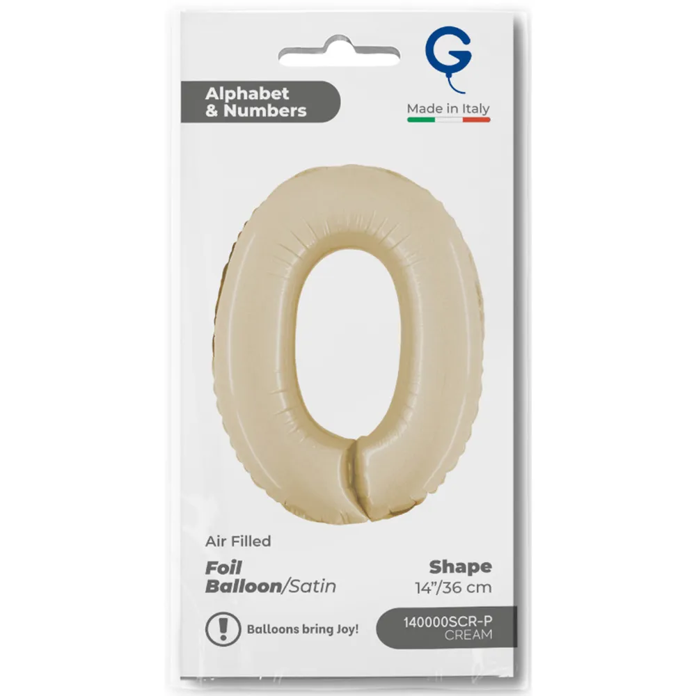 Balon Folie Cifra 0 Satin Cream 36cm
