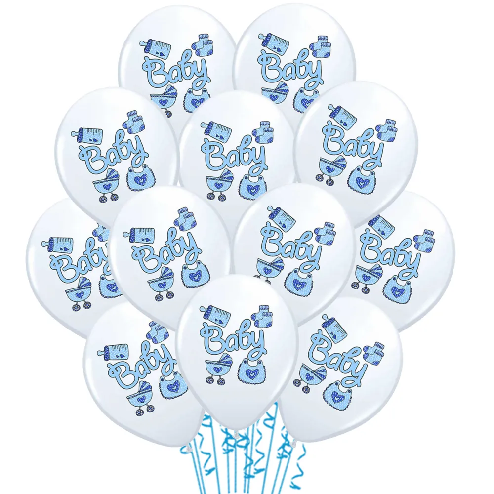 Set 12 Baloane Latex 30 cm Asortate Print Bleu Baby Boy BLS202230