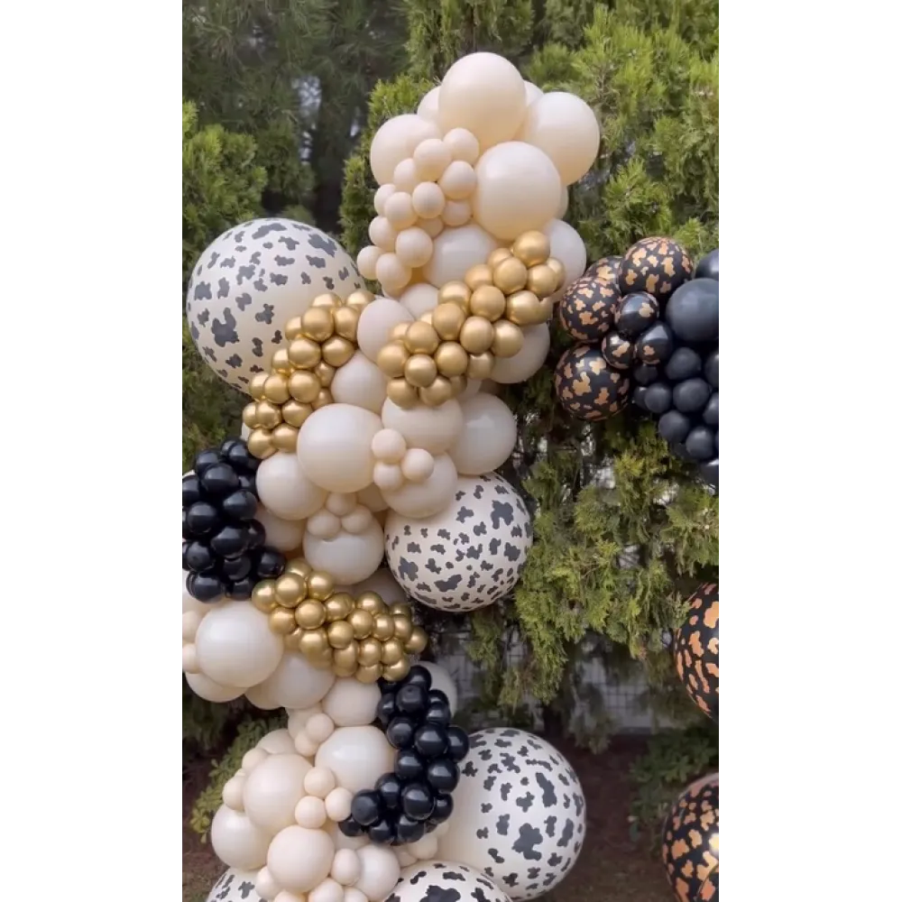 Balon latex jumbo 60cm Safari Cow - White Sand Print - Black