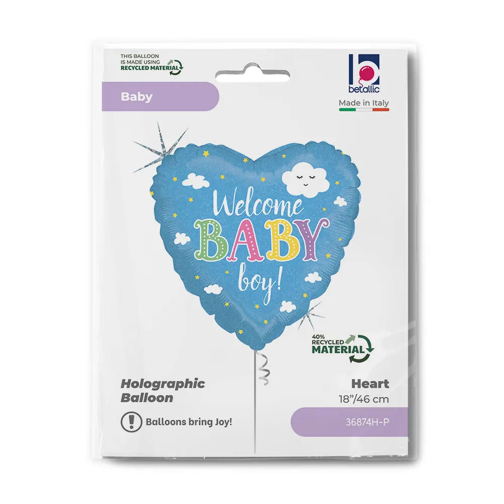 Balon Folie Inima Welcome Baby Boy 46cm