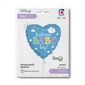 Balon Folie Inima Welcome Baby Boy 46cm