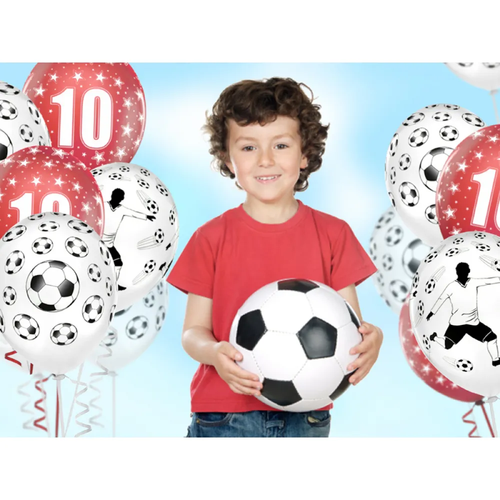 Set 10 Baloane Latex cu print Jucator Fotbal alb 30 cm