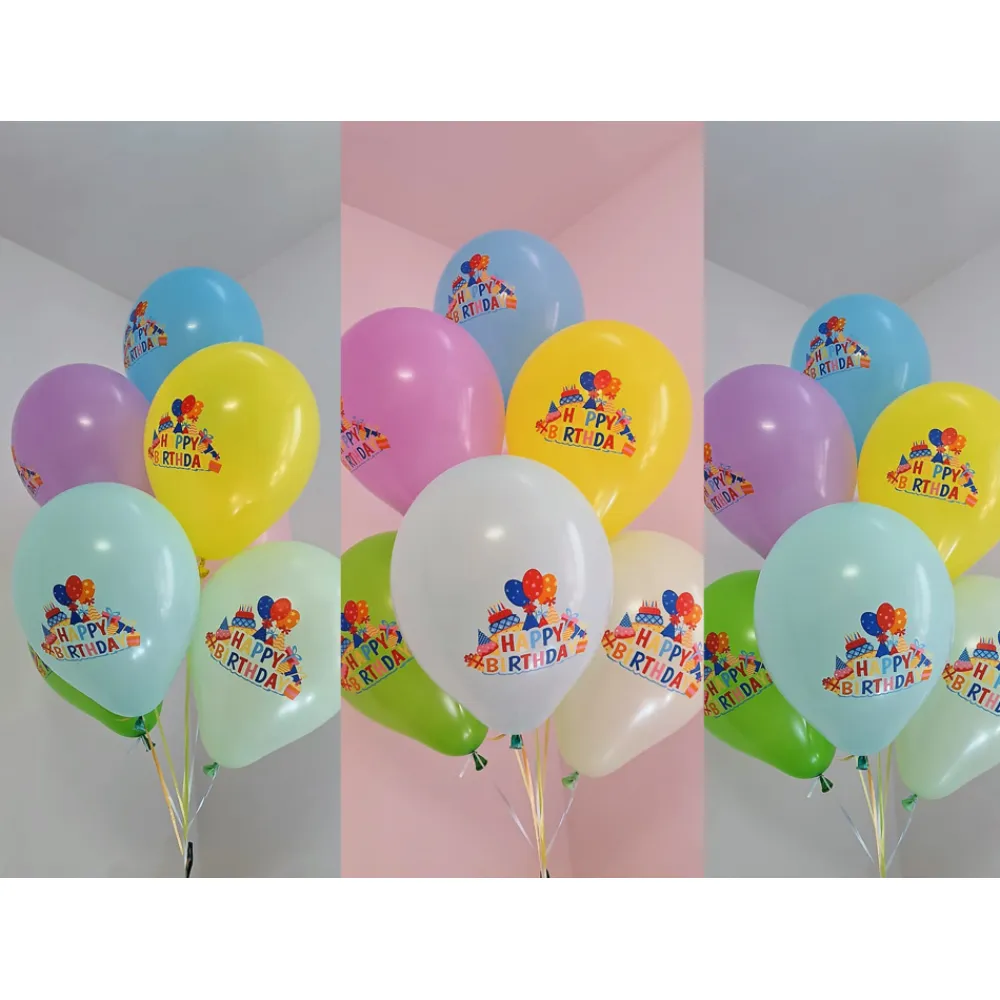 Set 12 Baloane 30cm Multicolor Print Happy Birthday