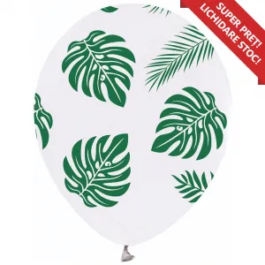 Baloane latex 30cm Albe cu print Frunze Verzi - All Around