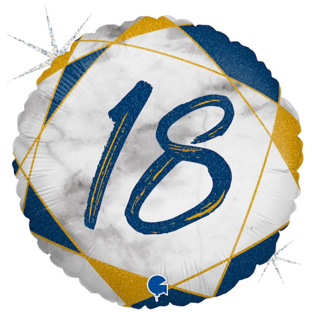 Balon Folie Rotund Blue Marble 18th Birthday 46 cm Grabo