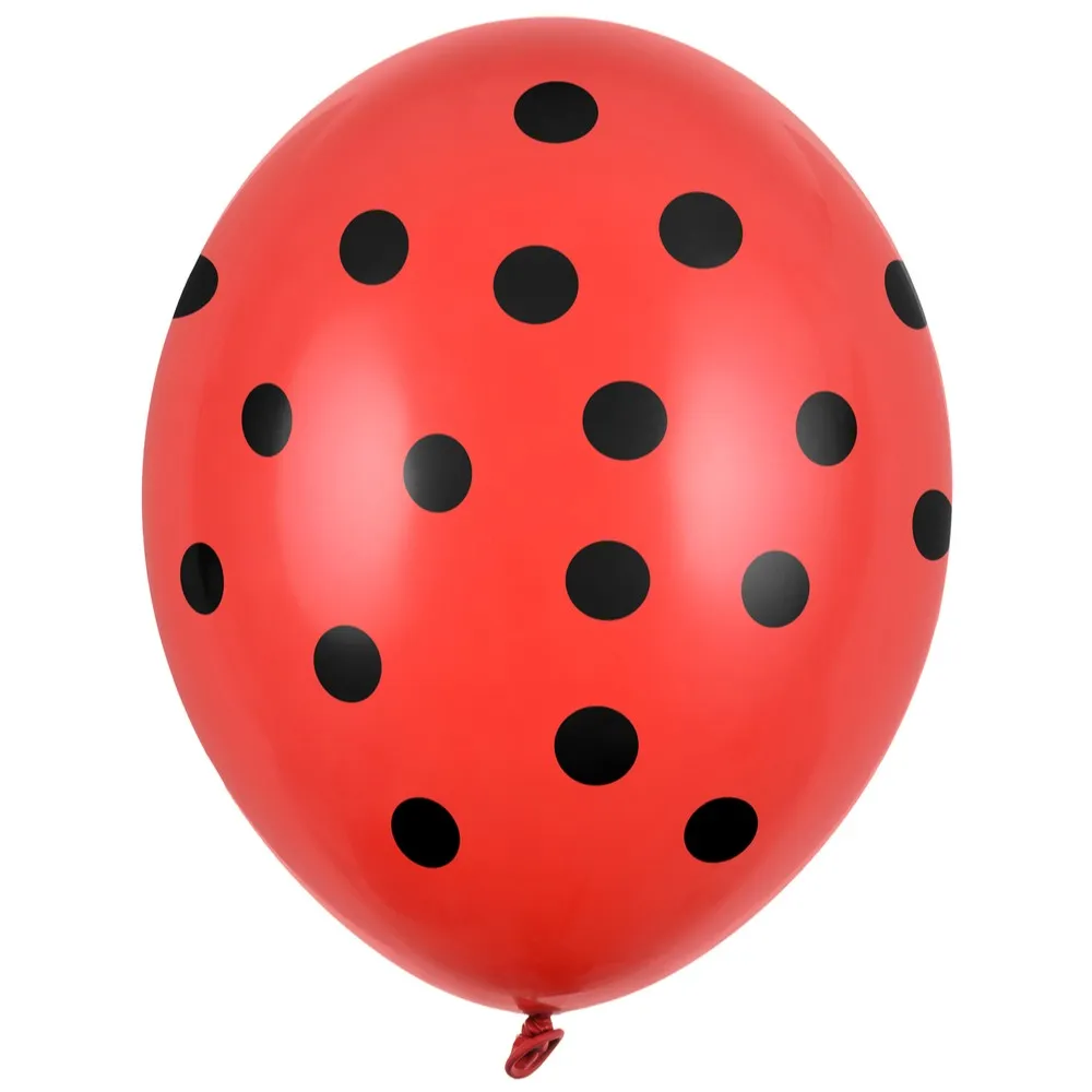 SET 10 Baloane Latex 30cm Rosii cu buline Negre PDC1060