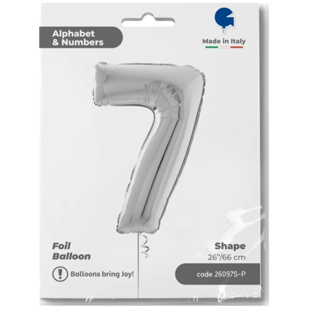 Balon Folie CIFRA 7 Argintiu 66 cm Grabo