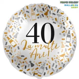 Balon Folie La multi ani! Cifra 40 Confetti Auriu 43cm