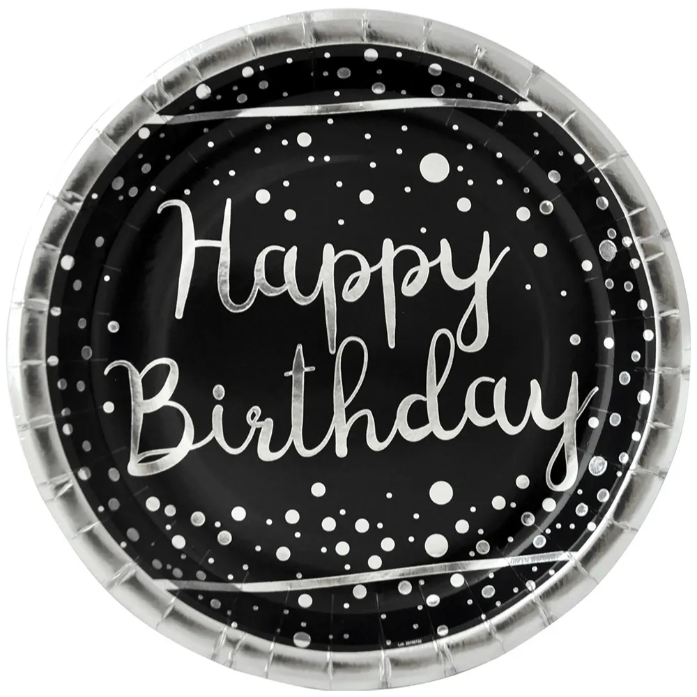 Set 6 Farfurii Petrecere cu print Silver Happy Birthday HB7958