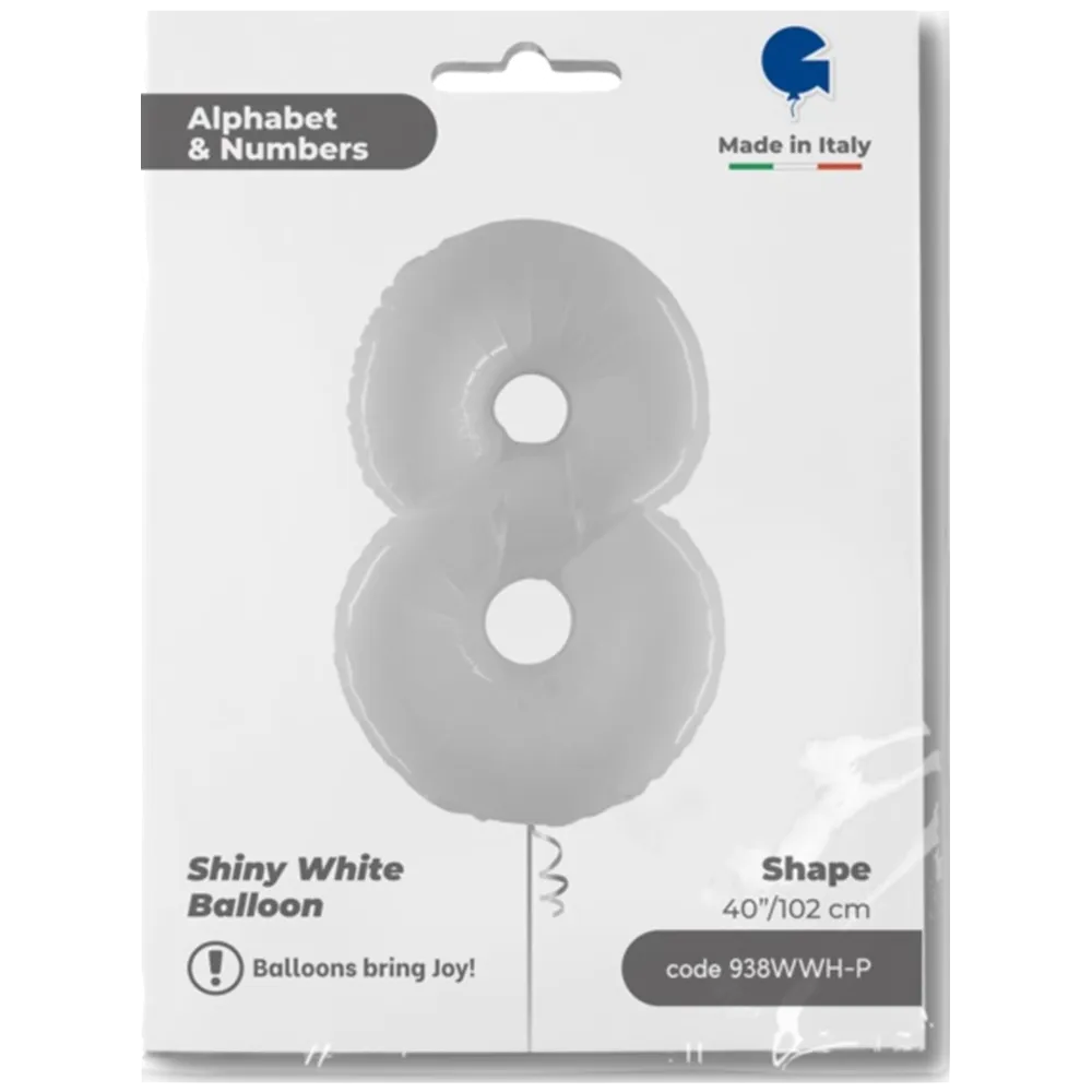 Balon Folie Jumbo CIFRA 8 Shiny White 102 cm Grabo