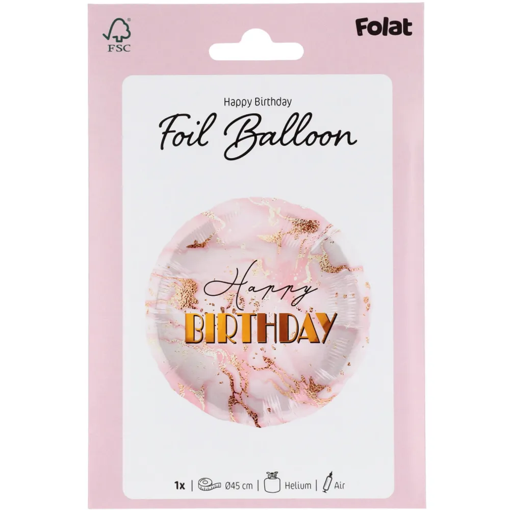 Balon Folie Happy Birthday Rose Gold Marble 45cm