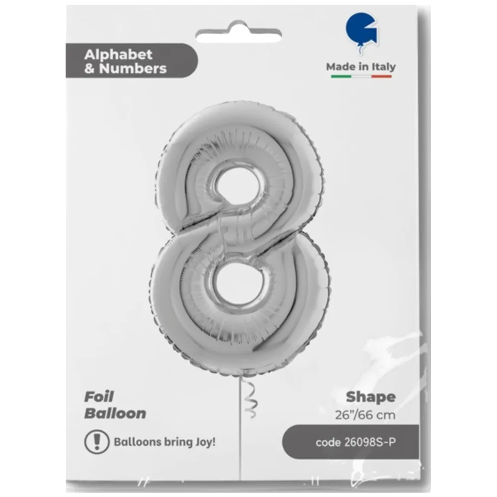 Balon Folie CIFRA 8 Argintiu 66 cm Grabo