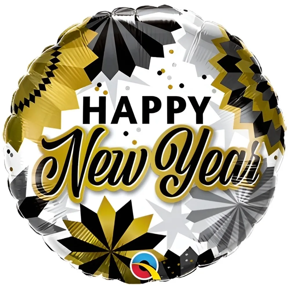 Balon Folie Negru-Auriu Happy New Year 45cm 89858 QUALATEX