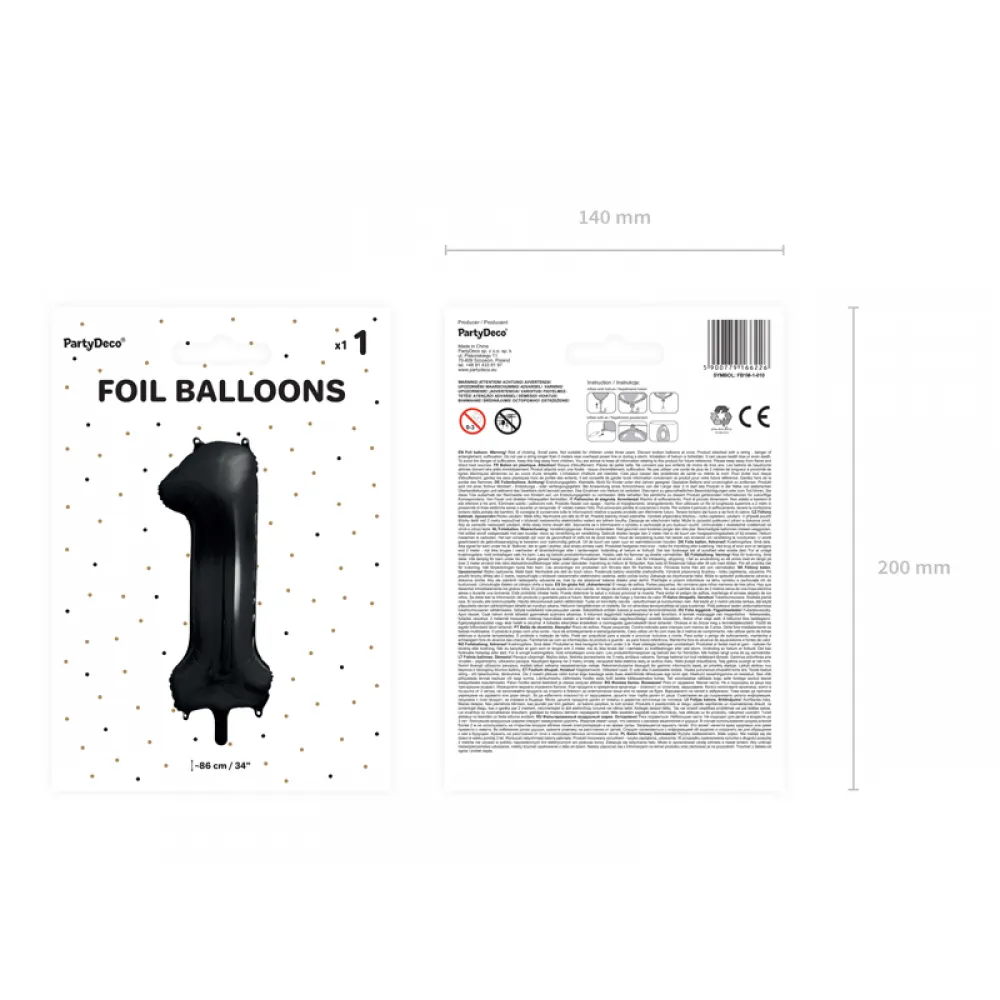 Balon Folie Cifra 1 Negru 86cm