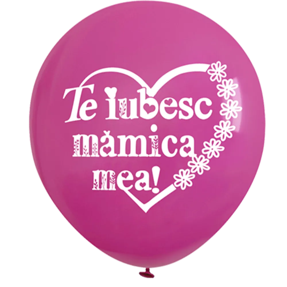 Set 50 baloane latex 26cm Print Te Iubesc Mamica Mea