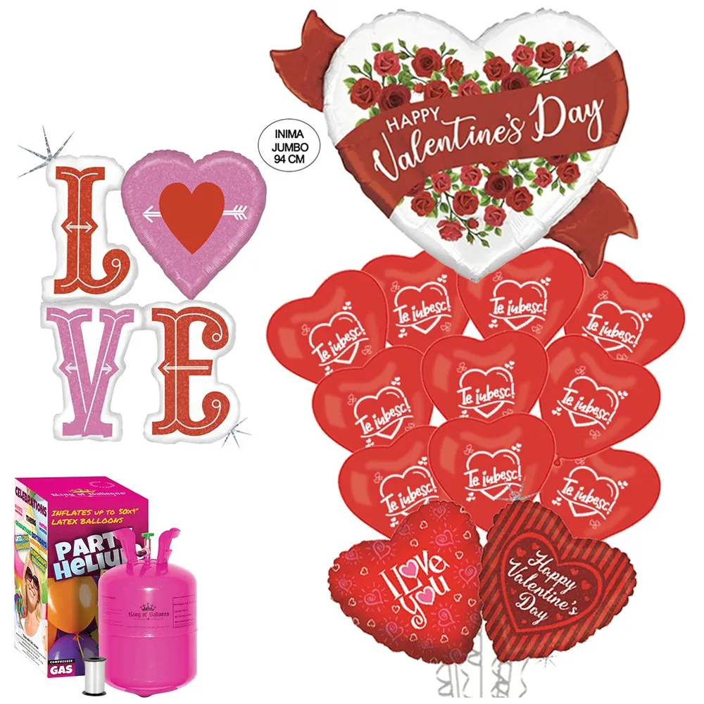 Pachet Baloane Valentine's Day (cu butelie mare)