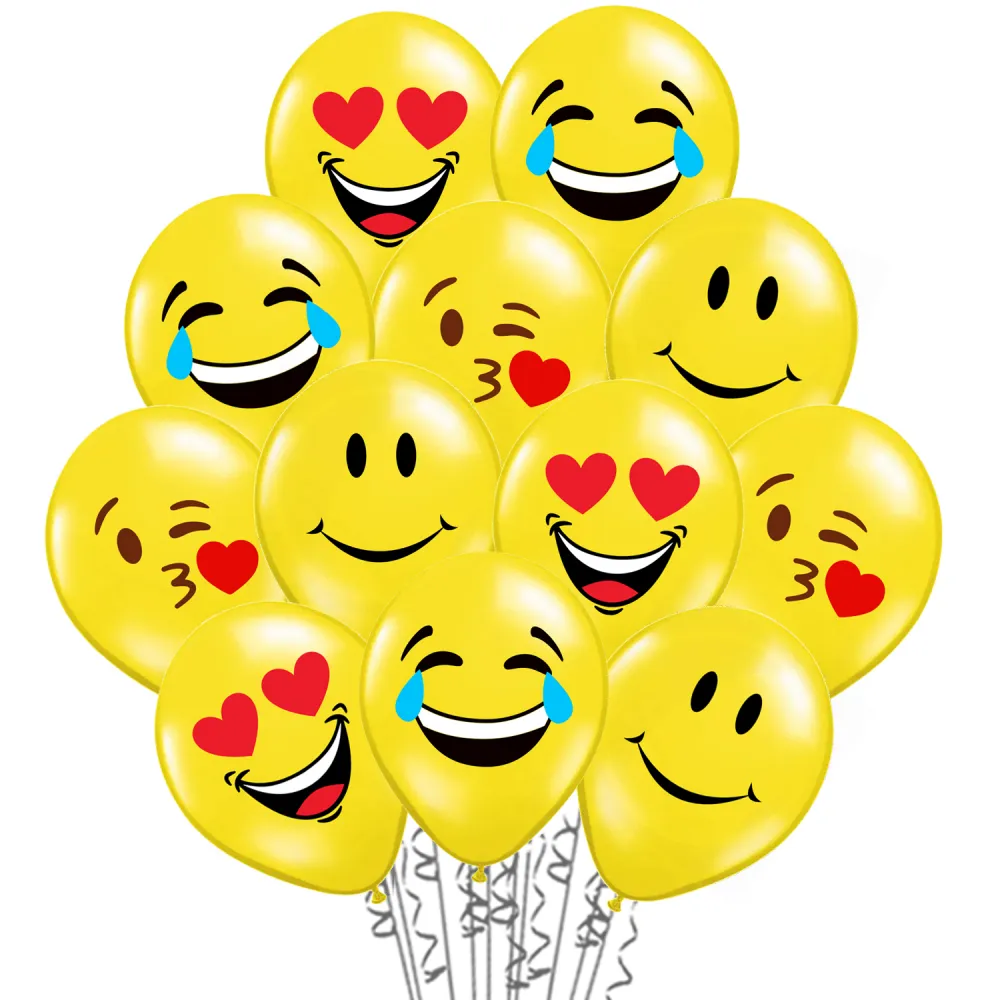 Set 12 Baloane Latex 30cm Galbene Print Emoticons
