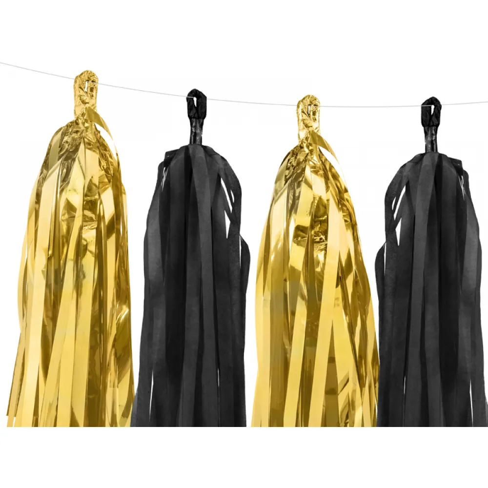 Ghirlanda Decorativa Negru/Auriu 12 tassels/2m