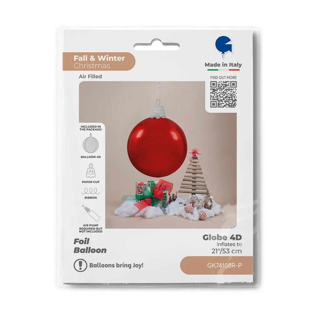 Balon Folie Glob de Craciun 4D Rosu 53cm