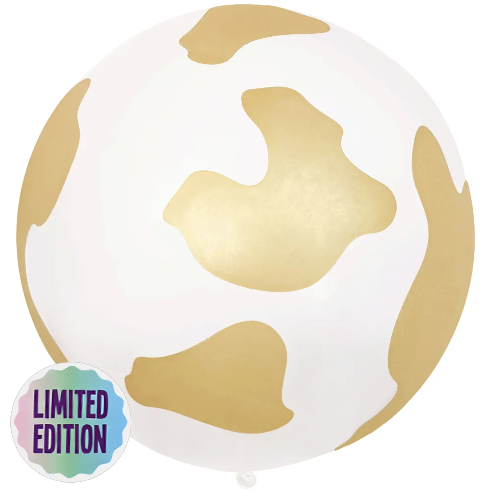 Balon Latex jumbo 60cm Safari Country Cow - White (Print: Gold)