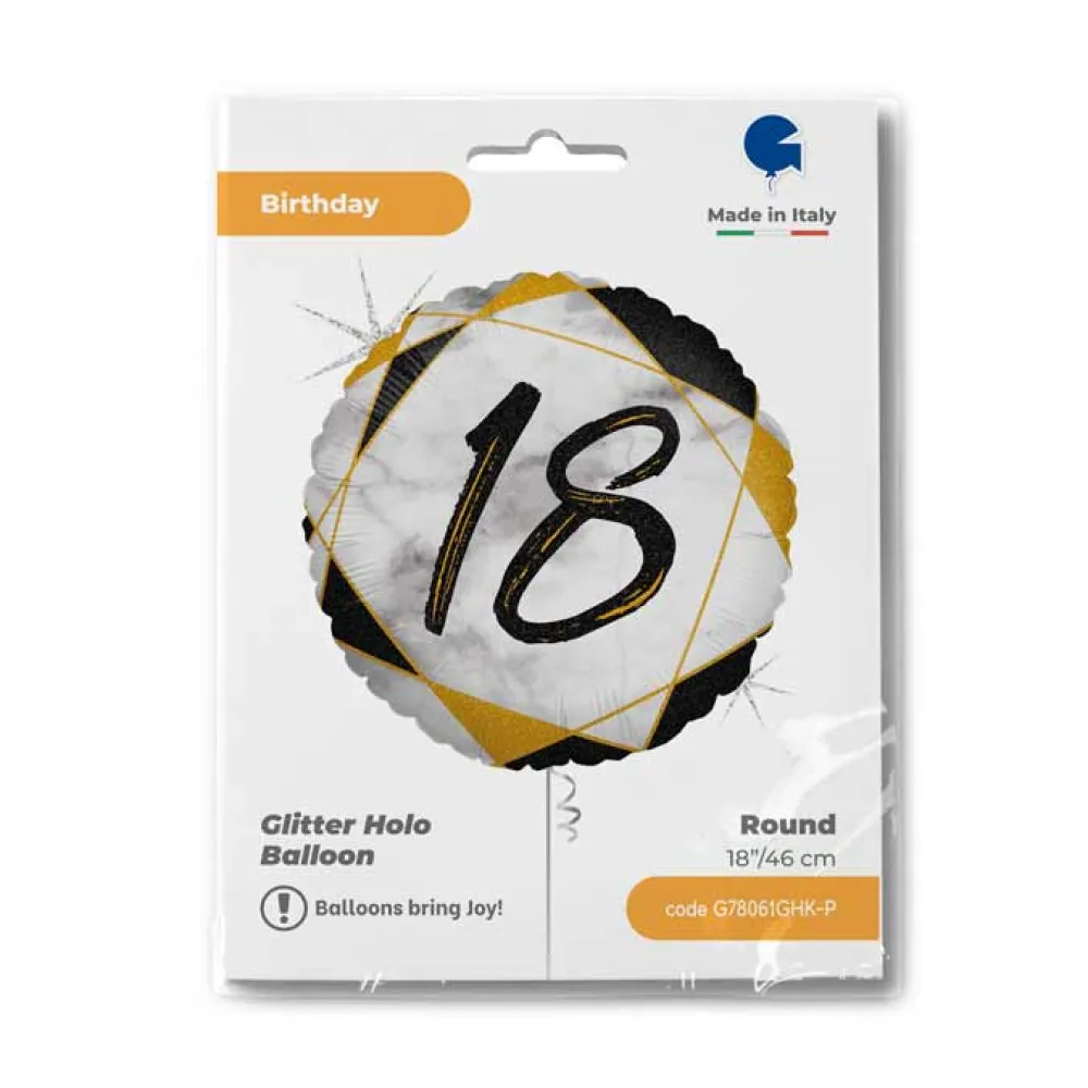 Balon Folie Rotund Black Marble 18th Birthday 46 cm Grabo
