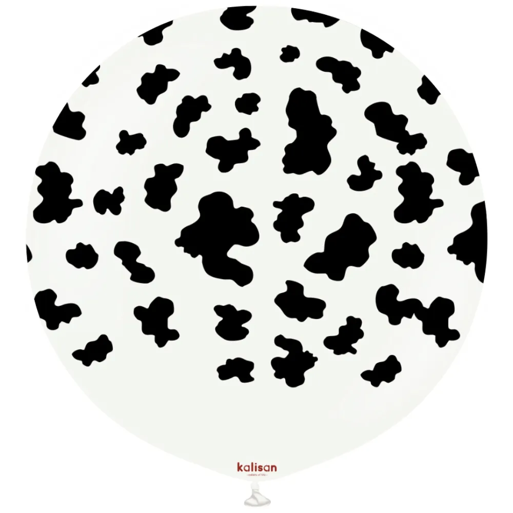 Balon latex jumbo 60cm Safari Cow - White Print - Black