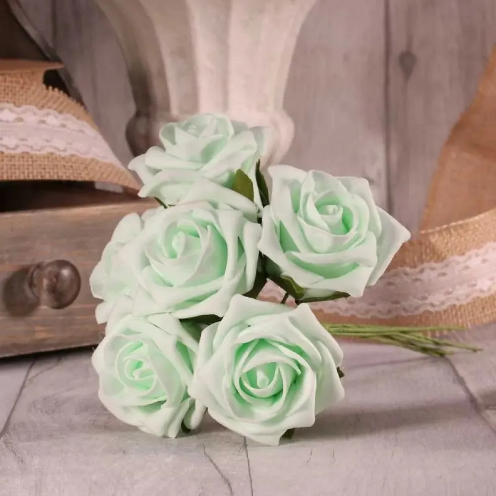 Buchet 6 Trandafiri Verde Menta 22cm