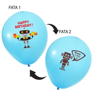 Set 12 Baloane Latex 30 cm Asortate Print Robotei Colorati (fata-verso)