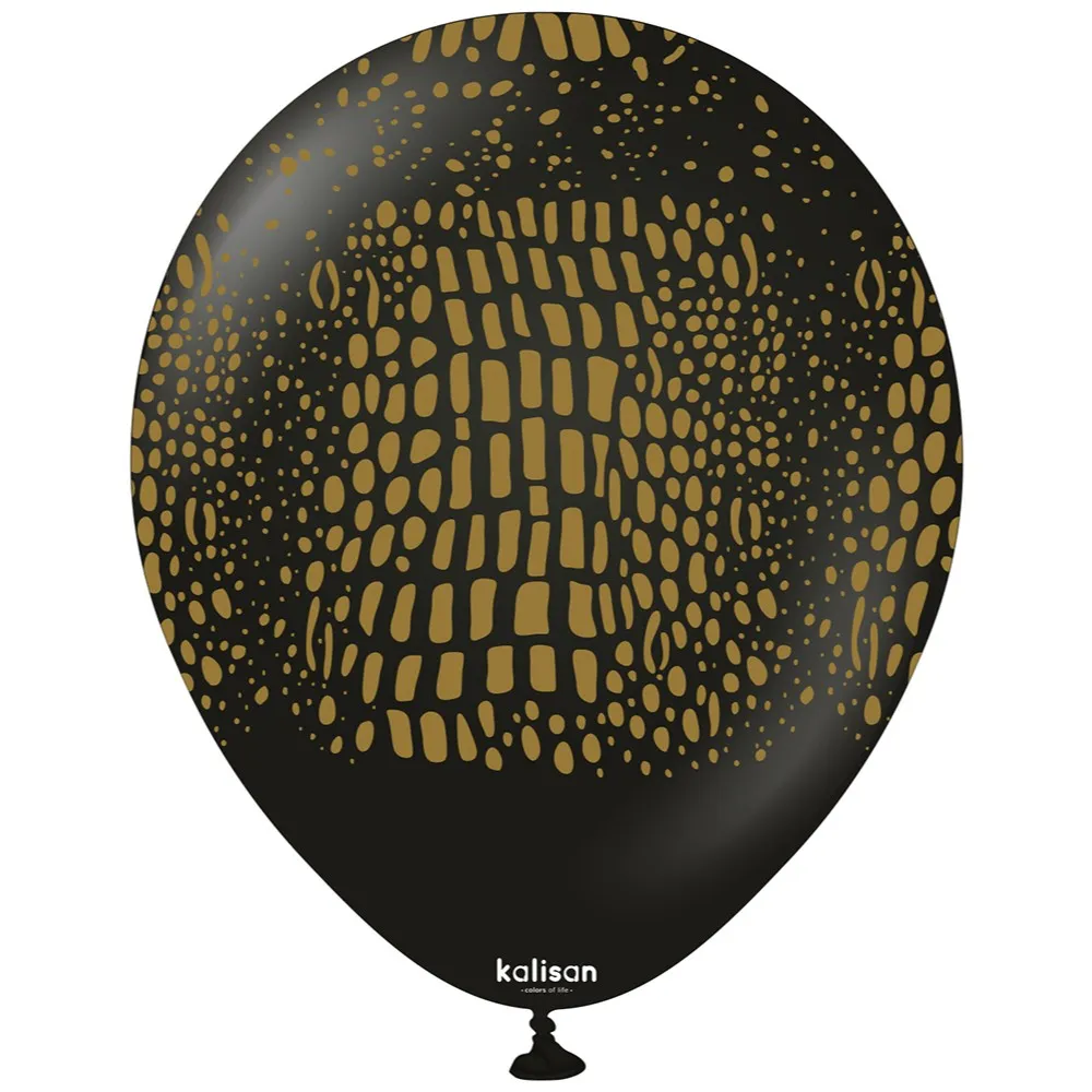 Baloane latex 30cm Safari Crocodile - Black Print Colour - Gold