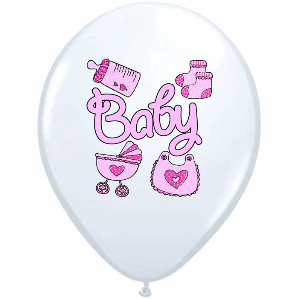 Set 12 Baloane Latex 30 cm Asortate Print Roz Baby Girl BLS202229