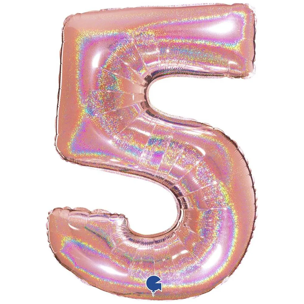 Balon Folie Jumbo CIFRA 5 Rose Gold Glitter 102 cm Grabo