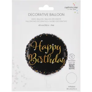 Balon Folie Happy Birthday Negru-Auriu cu Stelute 45cm