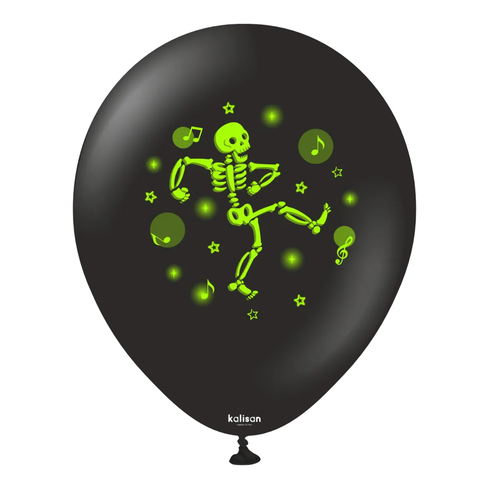SET 25 Baloane latex 30cm Print Scheleti Neon