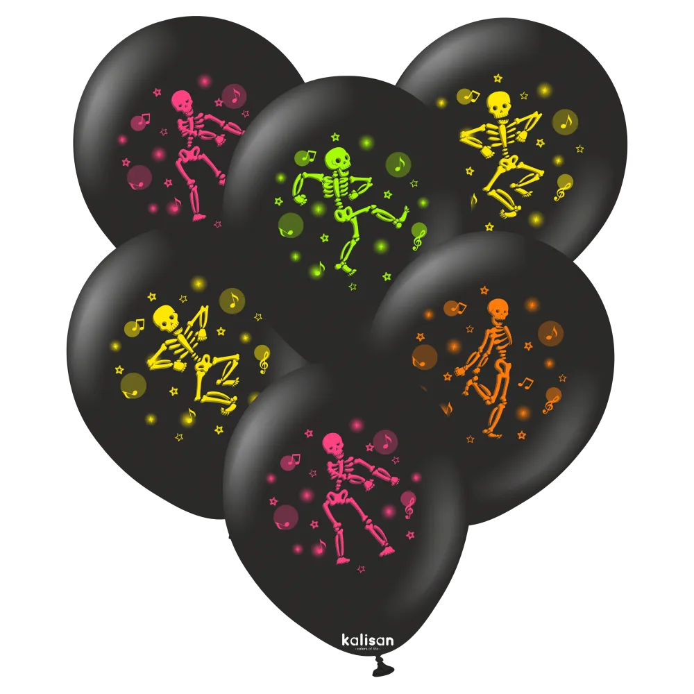 SET 25 Baloane latex 30cm Print Scheleti Neon