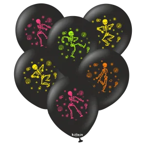 SET 25 Baloane latex 30cm Print Scheleti Neon
